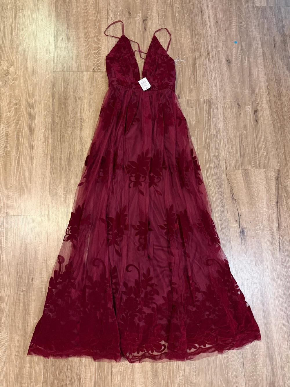 Windsor Burgundy lace Maxi Dress with Plunging V-Neck